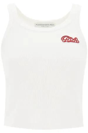 ALESSANDRA RICH ribbed tank top with logo patch