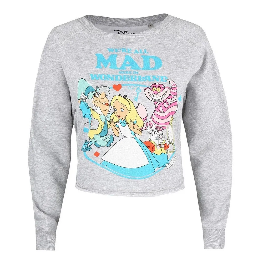 Alice In Wonderland Womens/Ladies We´re All Mad Crop Sweatshirt