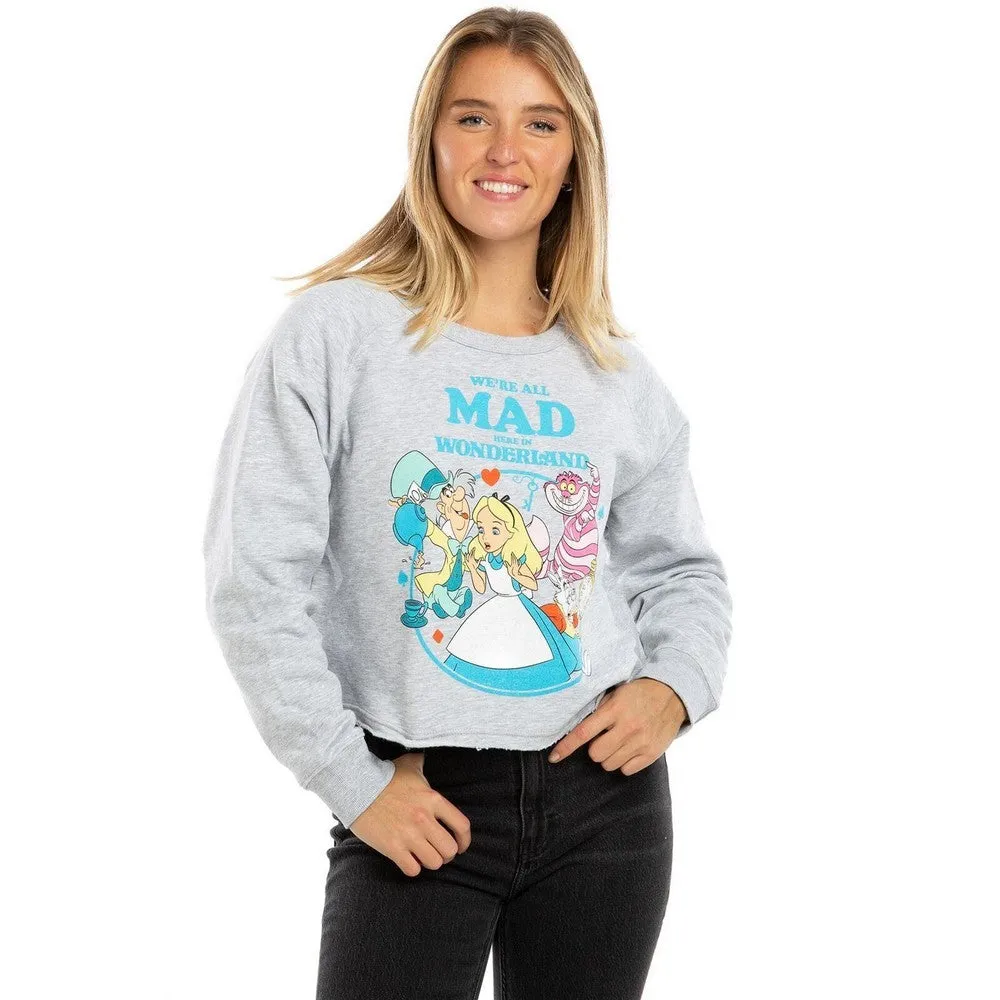 Alice In Wonderland Womens/Ladies We´re All Mad Crop Sweatshirt