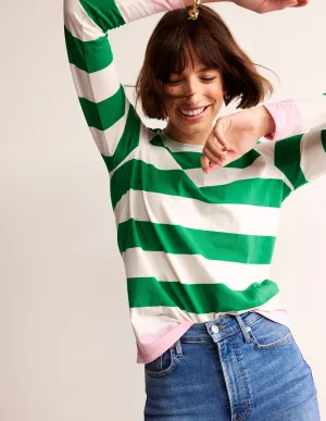 Bea Long Sleeve Breton-Green Ivory, Pink