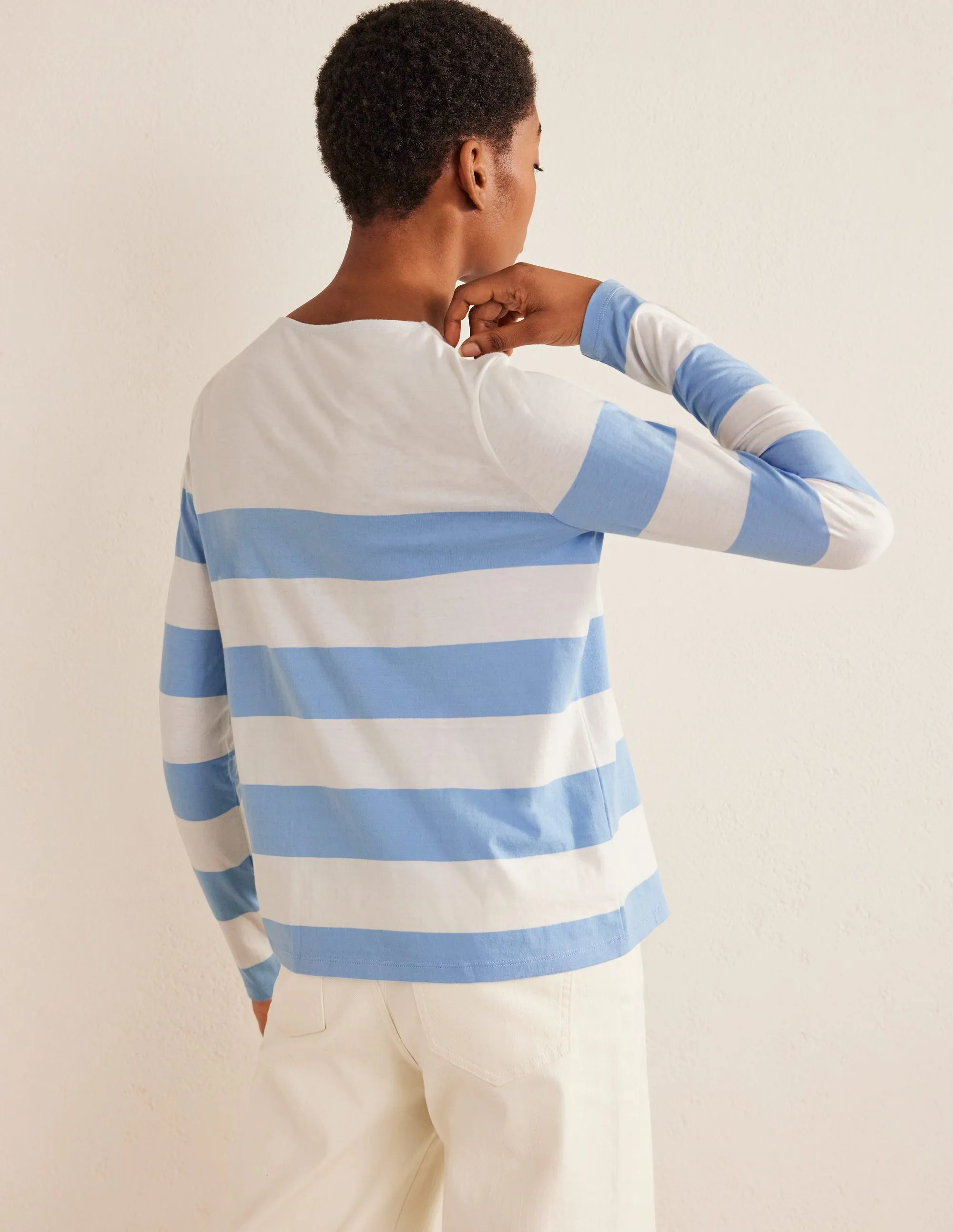 Bea Long Sleeve Breton-Linseed and Ivory Wide Stripe