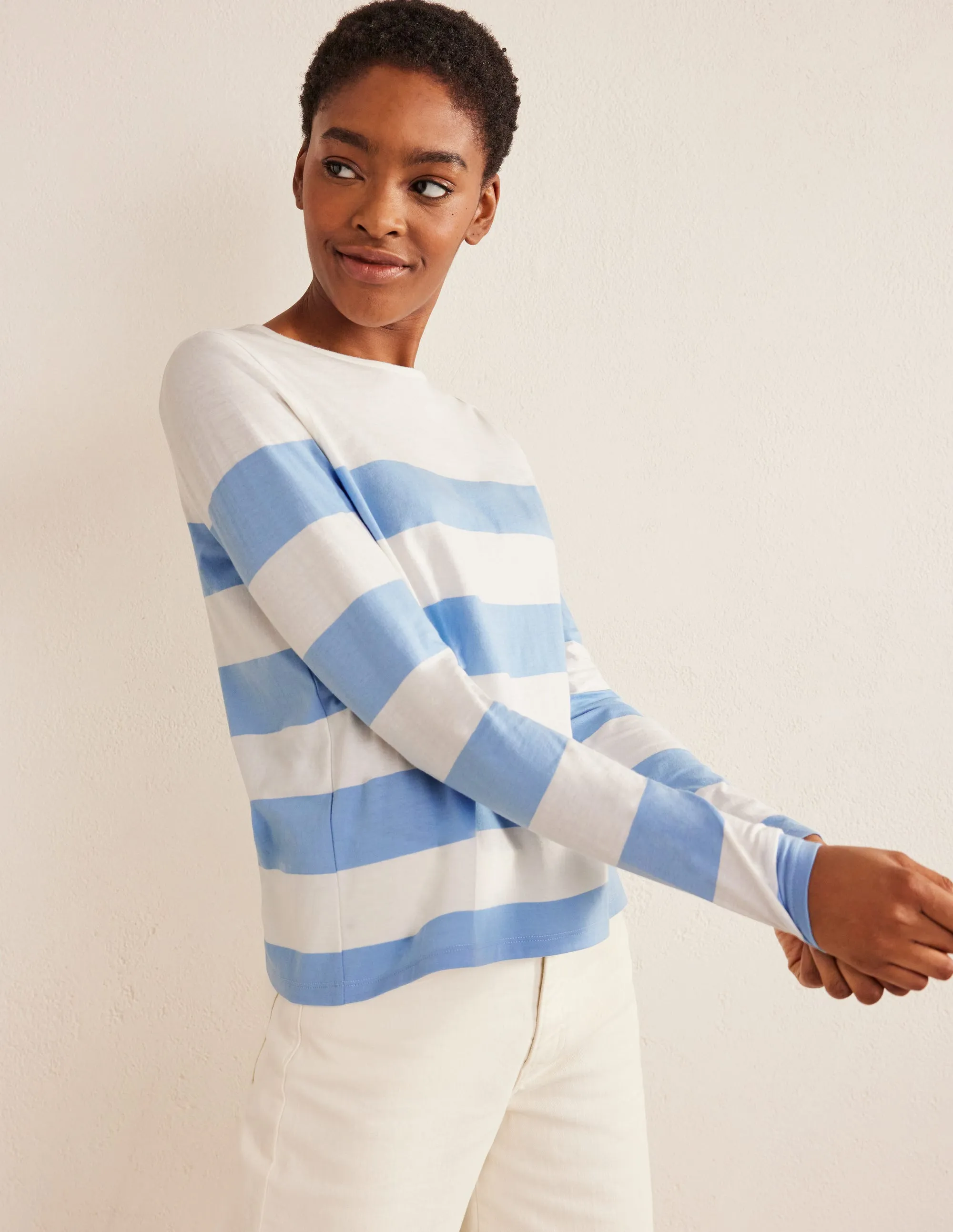 Bea Long Sleeve Breton-Linseed and Ivory Wide Stripe