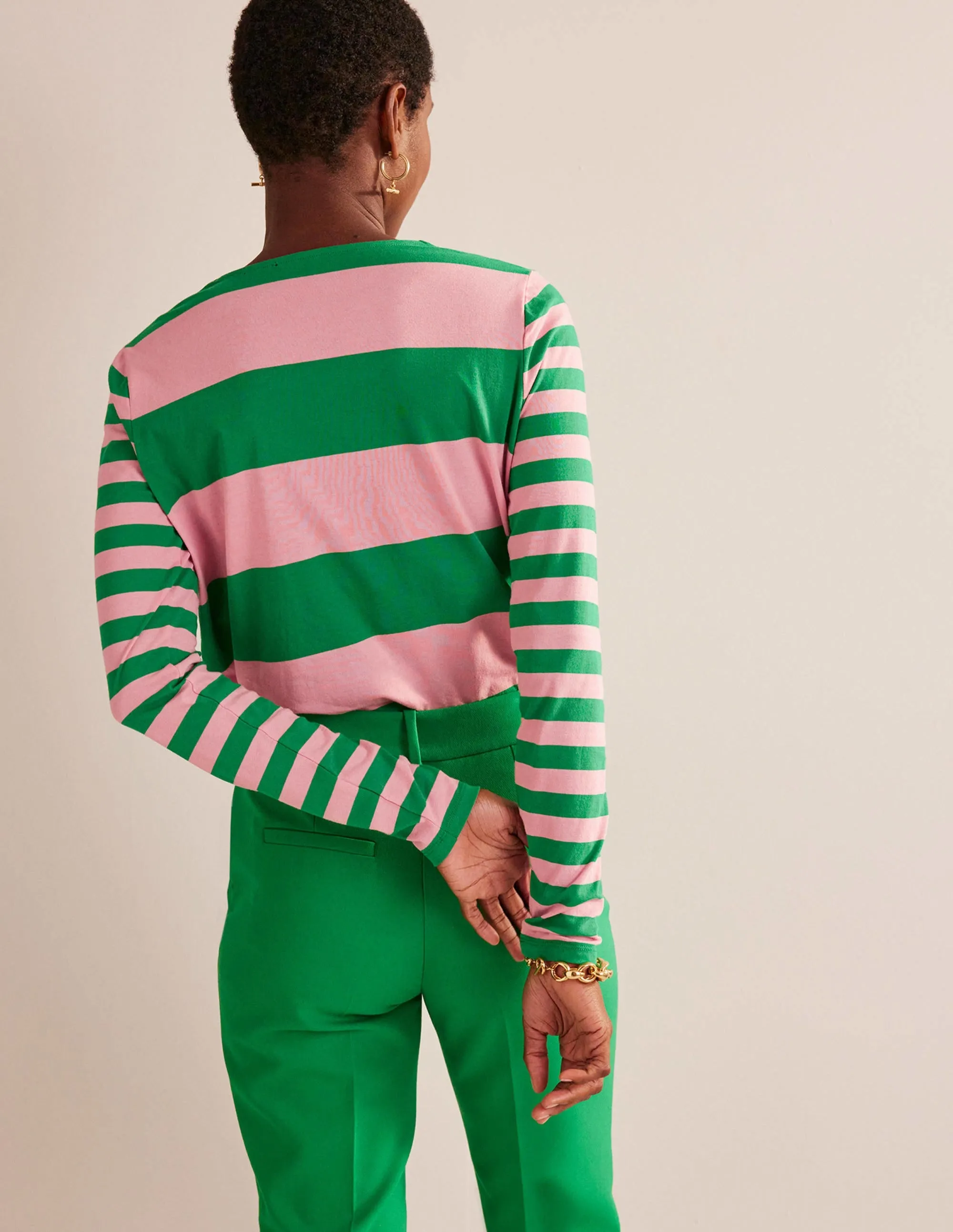 Bea Long Sleeve Breton-Pink, Green Hotch