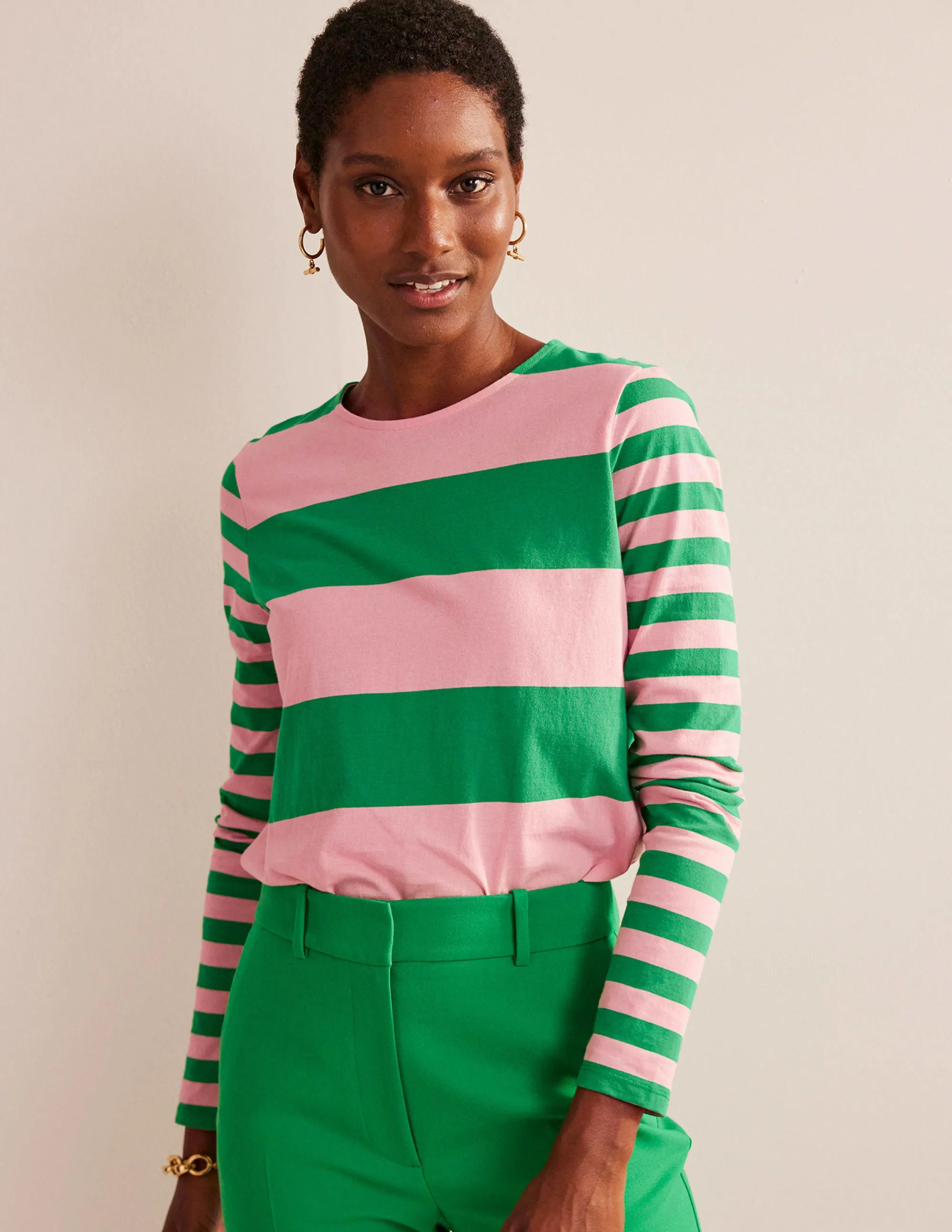 Bea Long Sleeve Breton-Pink, Green Hotch