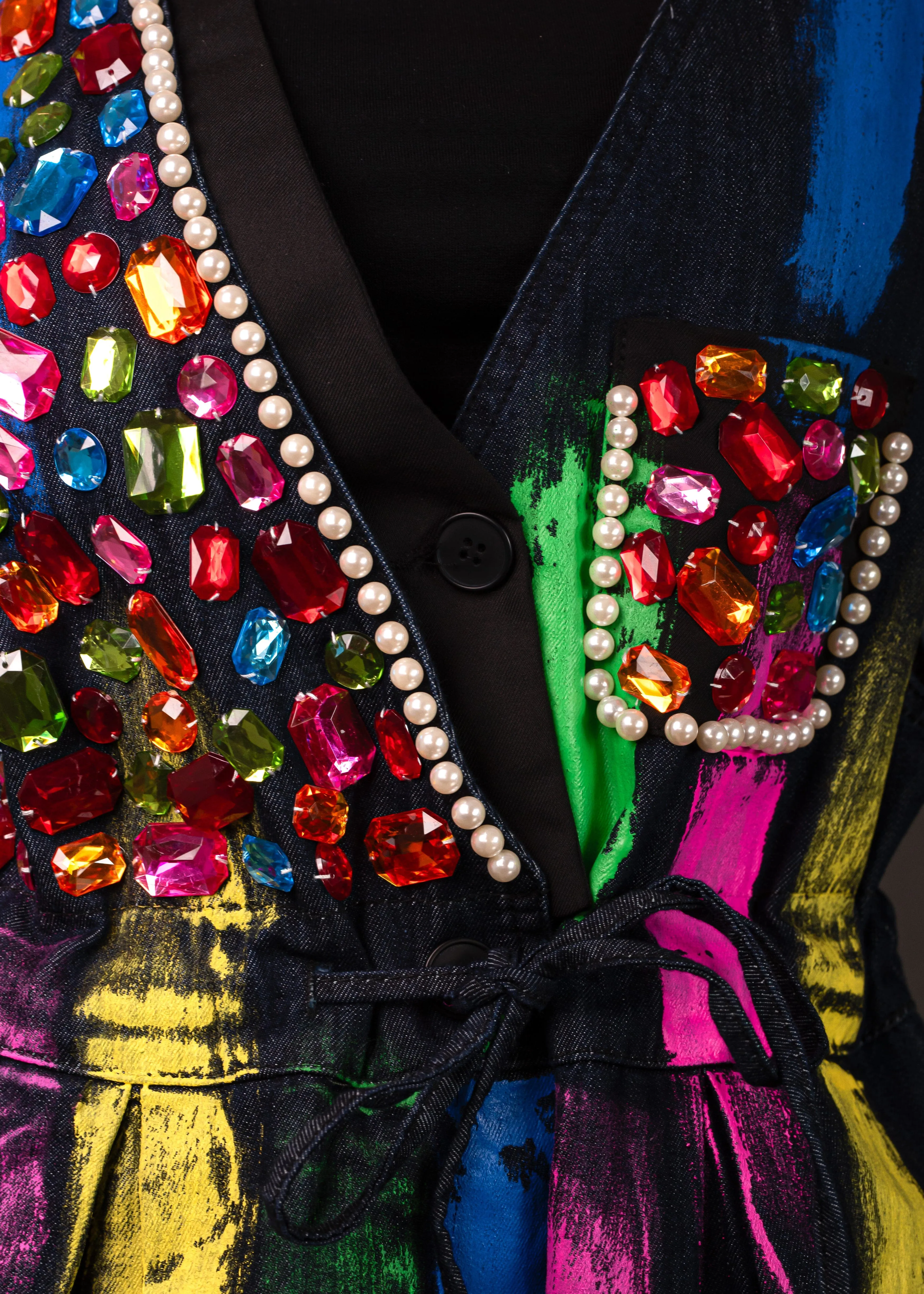 Bedazzled Paint Stroke Denim Overalls