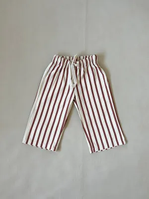 Billie Stripe Cotton Pants - Cream/Maroon Stripe