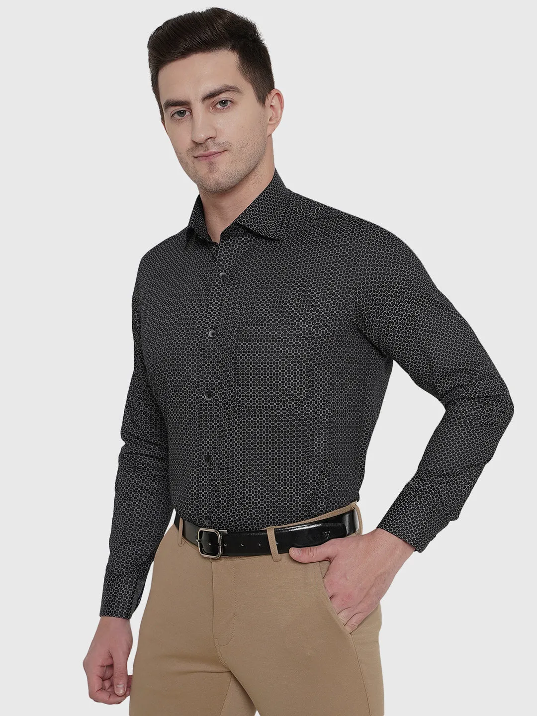 Black Printed Slim Fit Formal Shirt | Metal