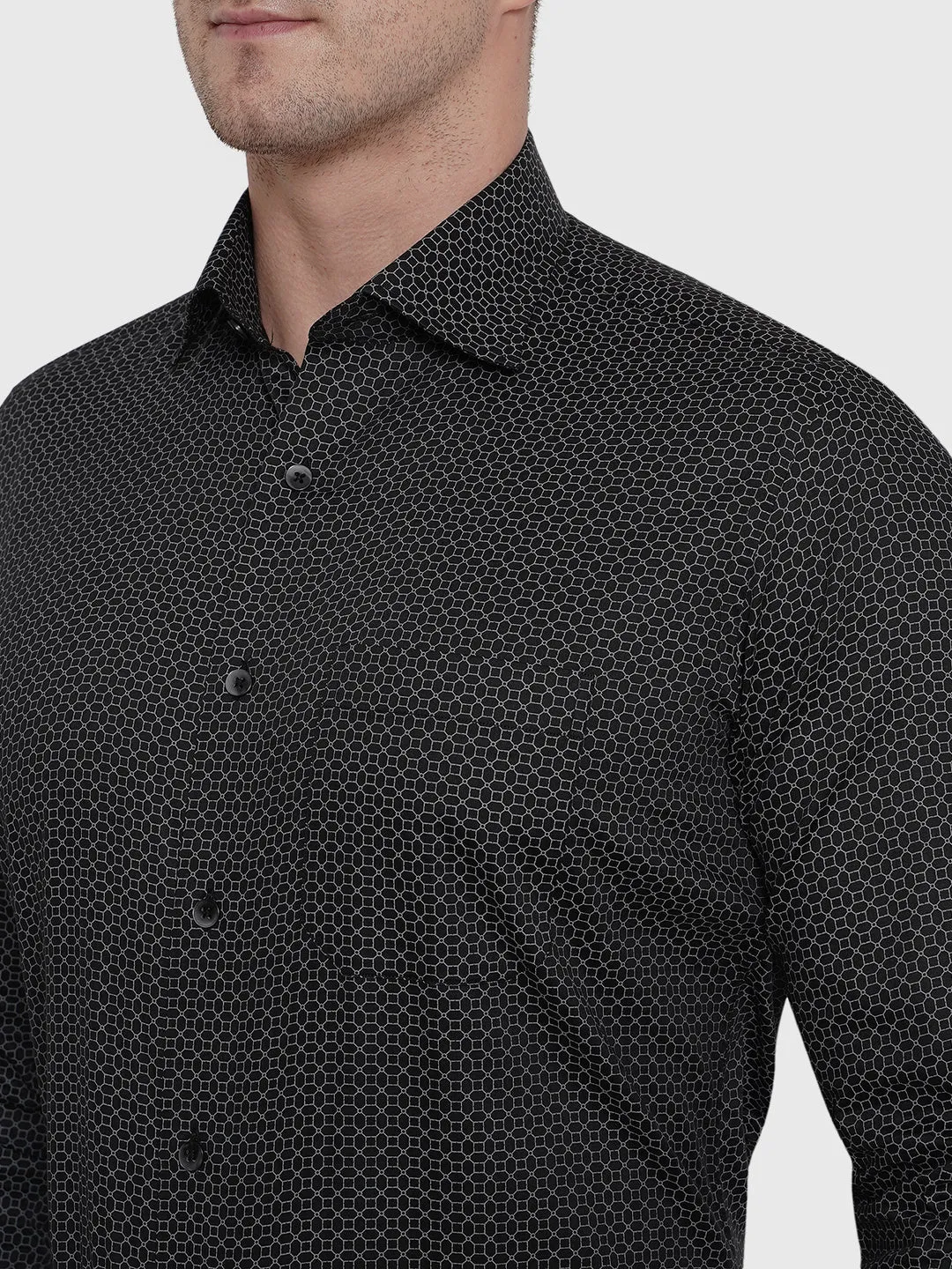 Black Printed Slim Fit Formal Shirt | Metal