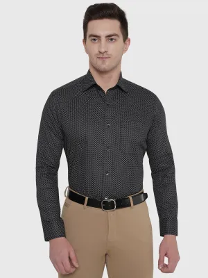 Black Printed Slim Fit Formal Shirt | Metal