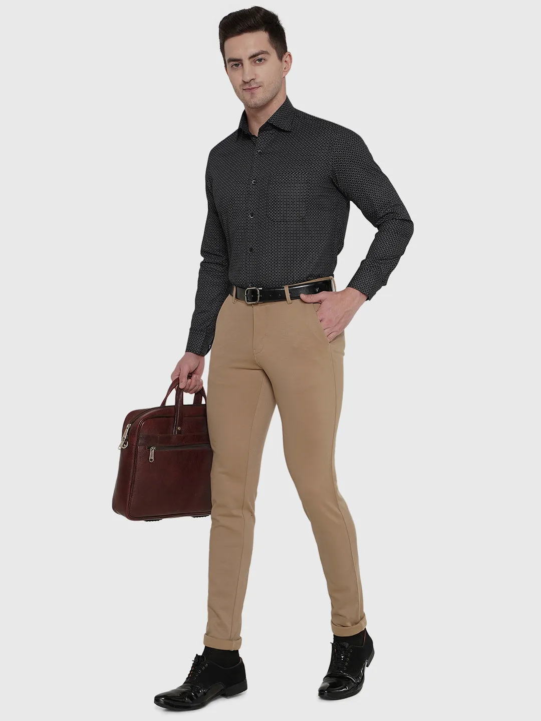 Black Printed Slim Fit Formal Shirt | Metal