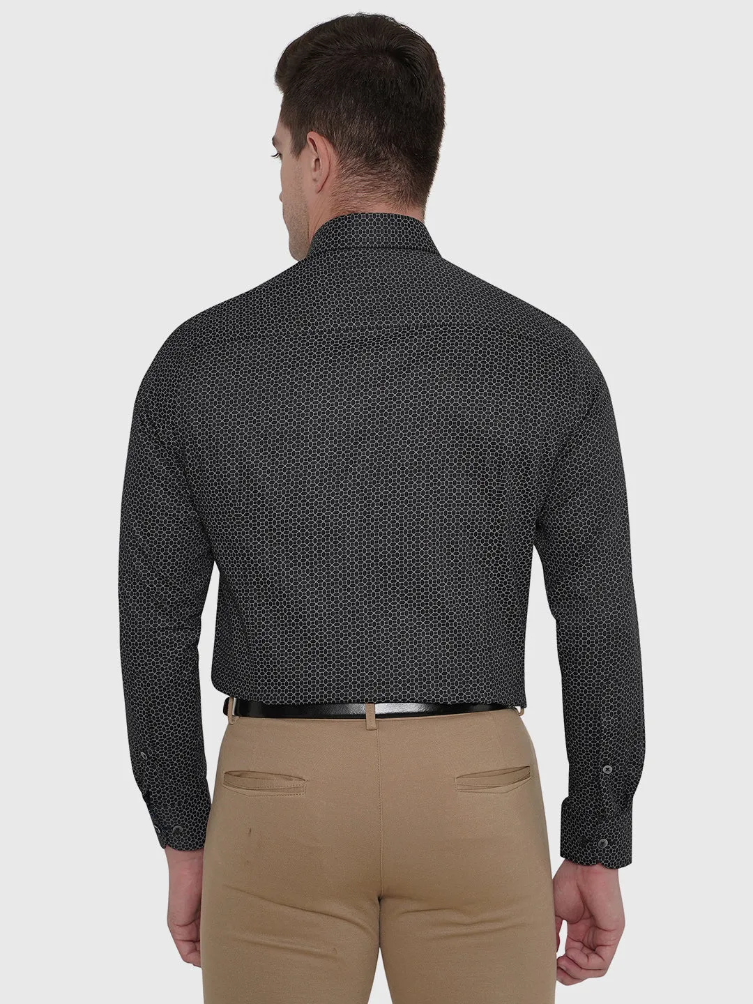 Black Printed Slim Fit Formal Shirt | Metal