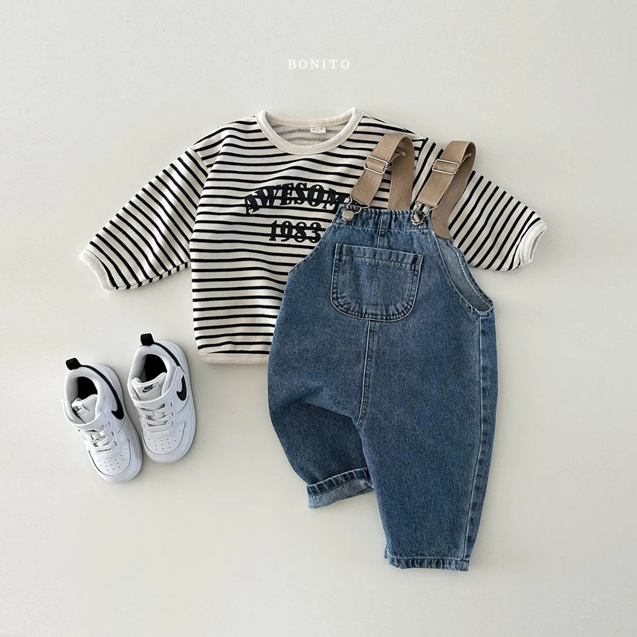 [BONITO] tape denim overalls