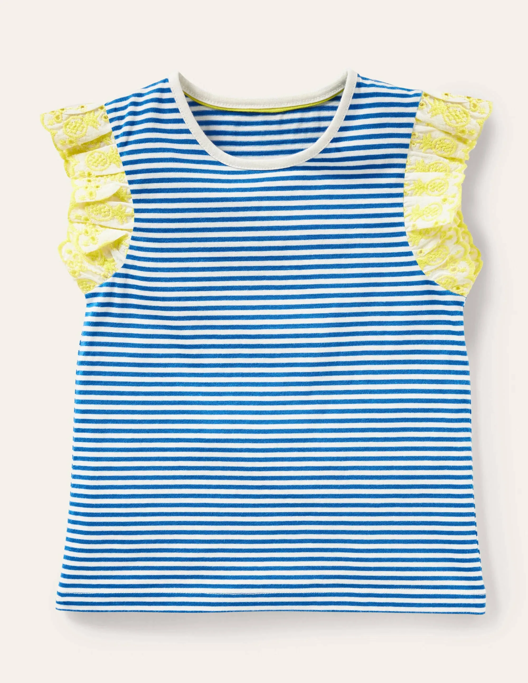 Broderie Sleeve Top-Bright Marina Blue / Ivory