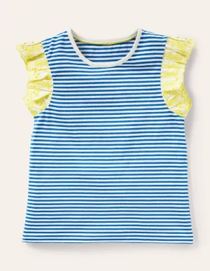 Broderie Sleeve Top-Bright Marina Blue / Ivory