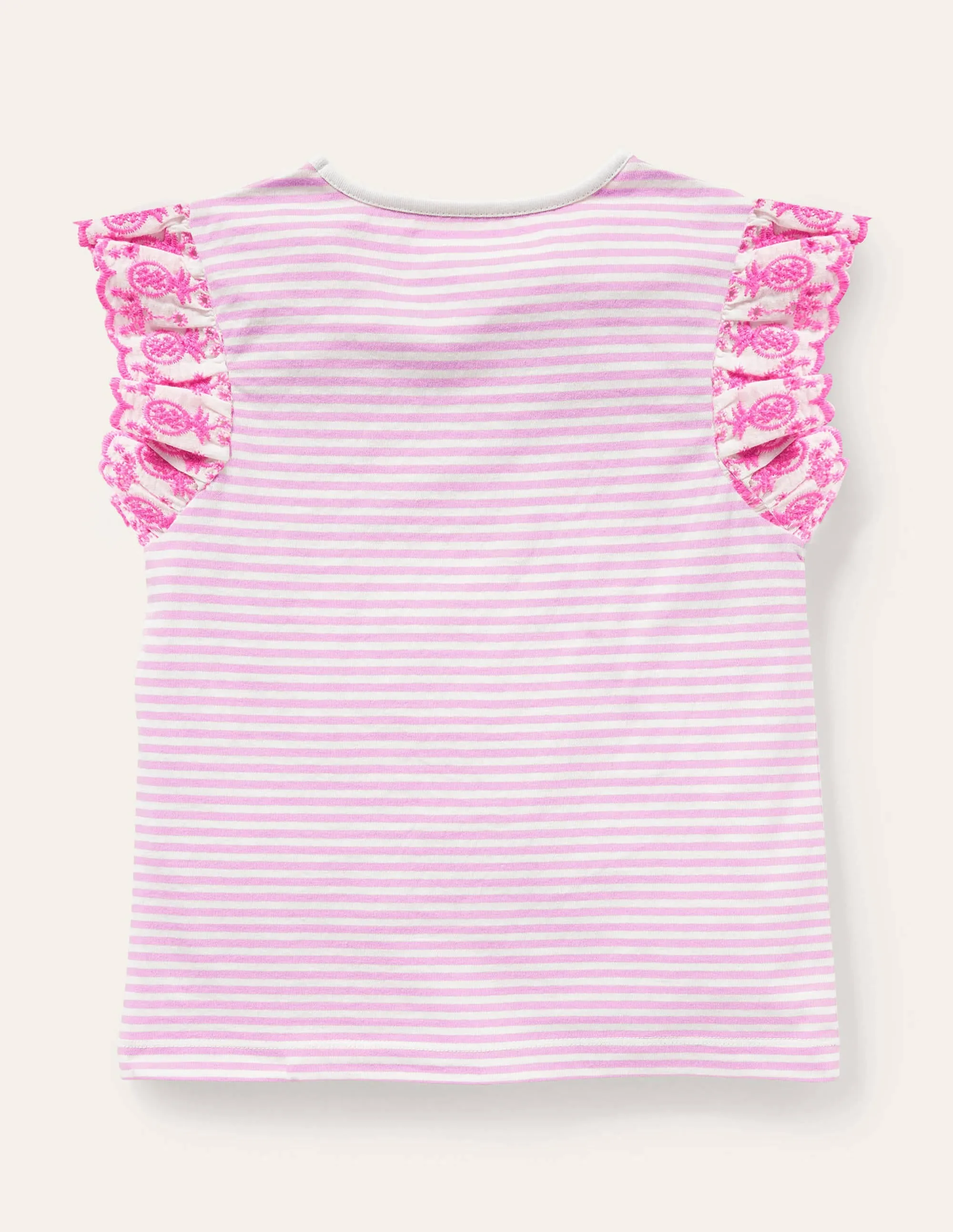 Broderie Sleeve Top-Rosebay Pink / Ivory