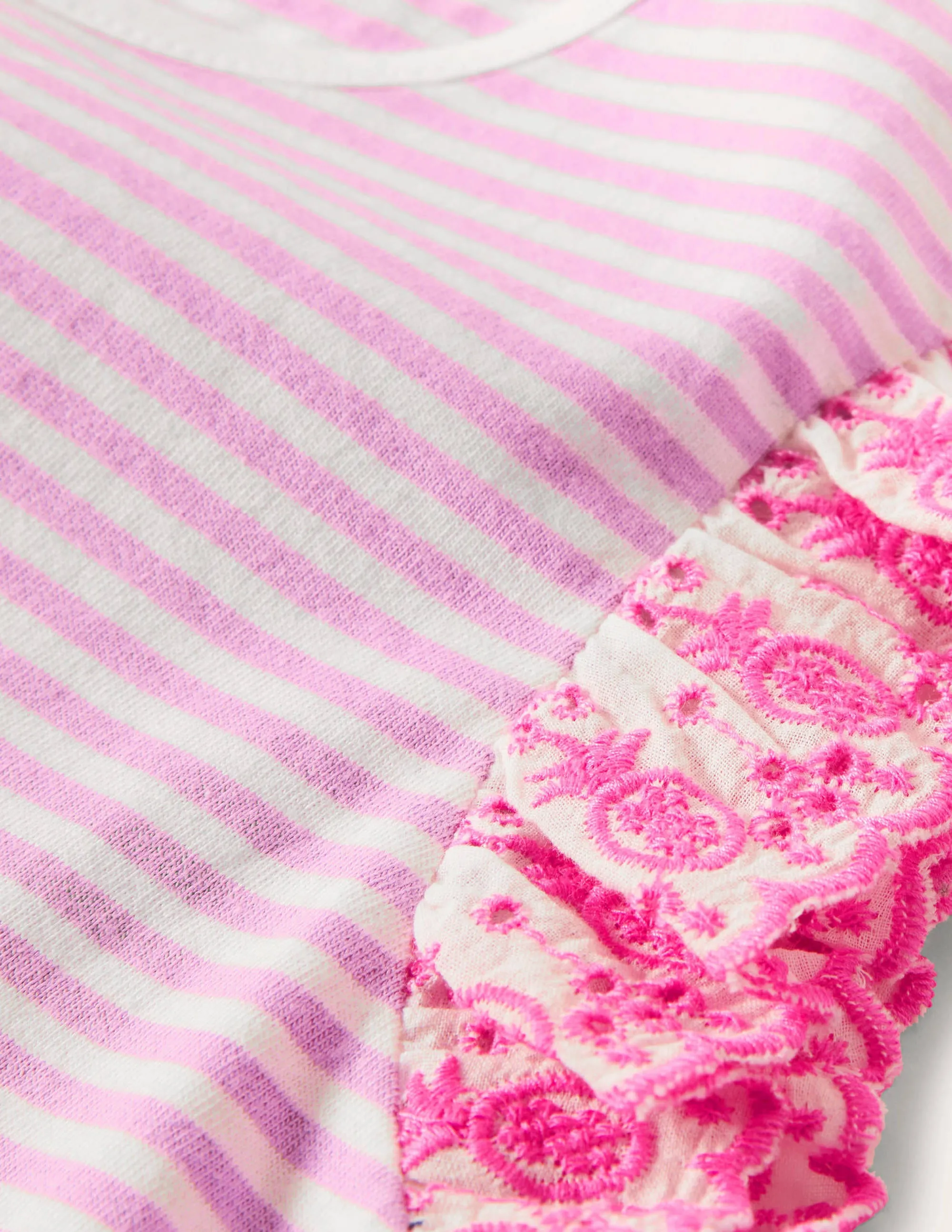 Broderie Sleeve Top-Rosebay Pink / Ivory