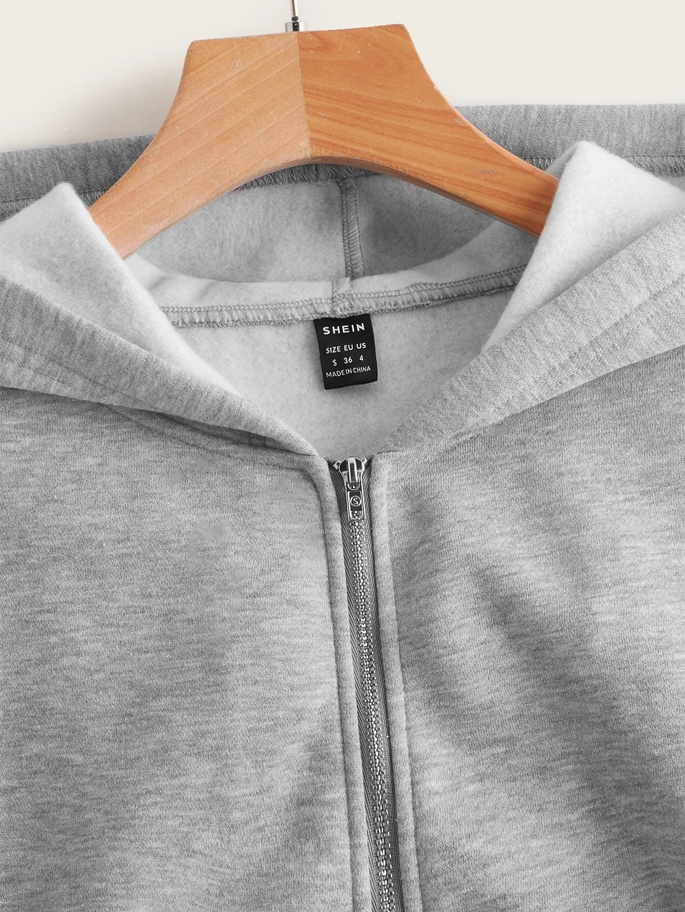 Casual Plain Zipper Long Sleeve Hooded Crop Women Sweatshirt