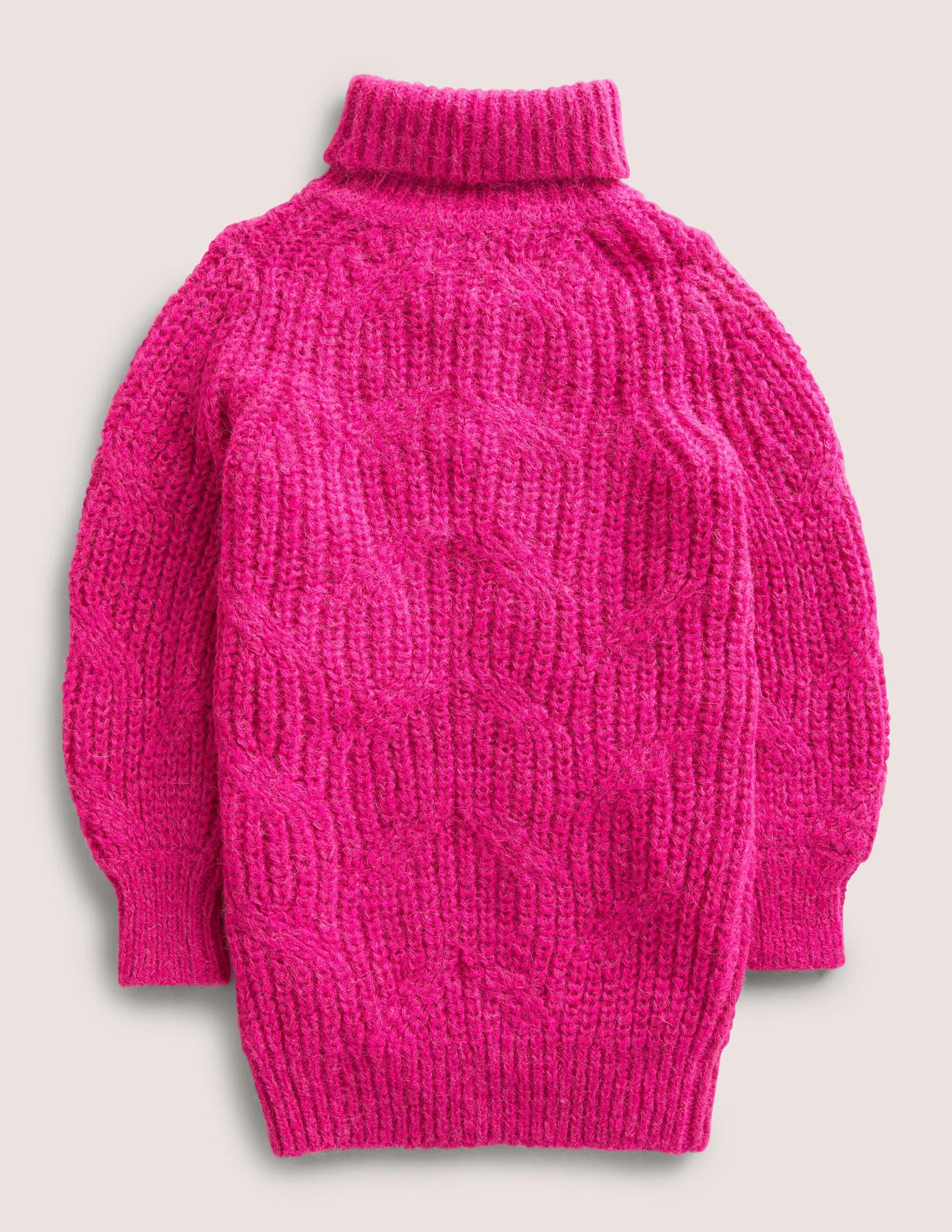 Chunky Cable Roll Neck Dress-Shocking Pink