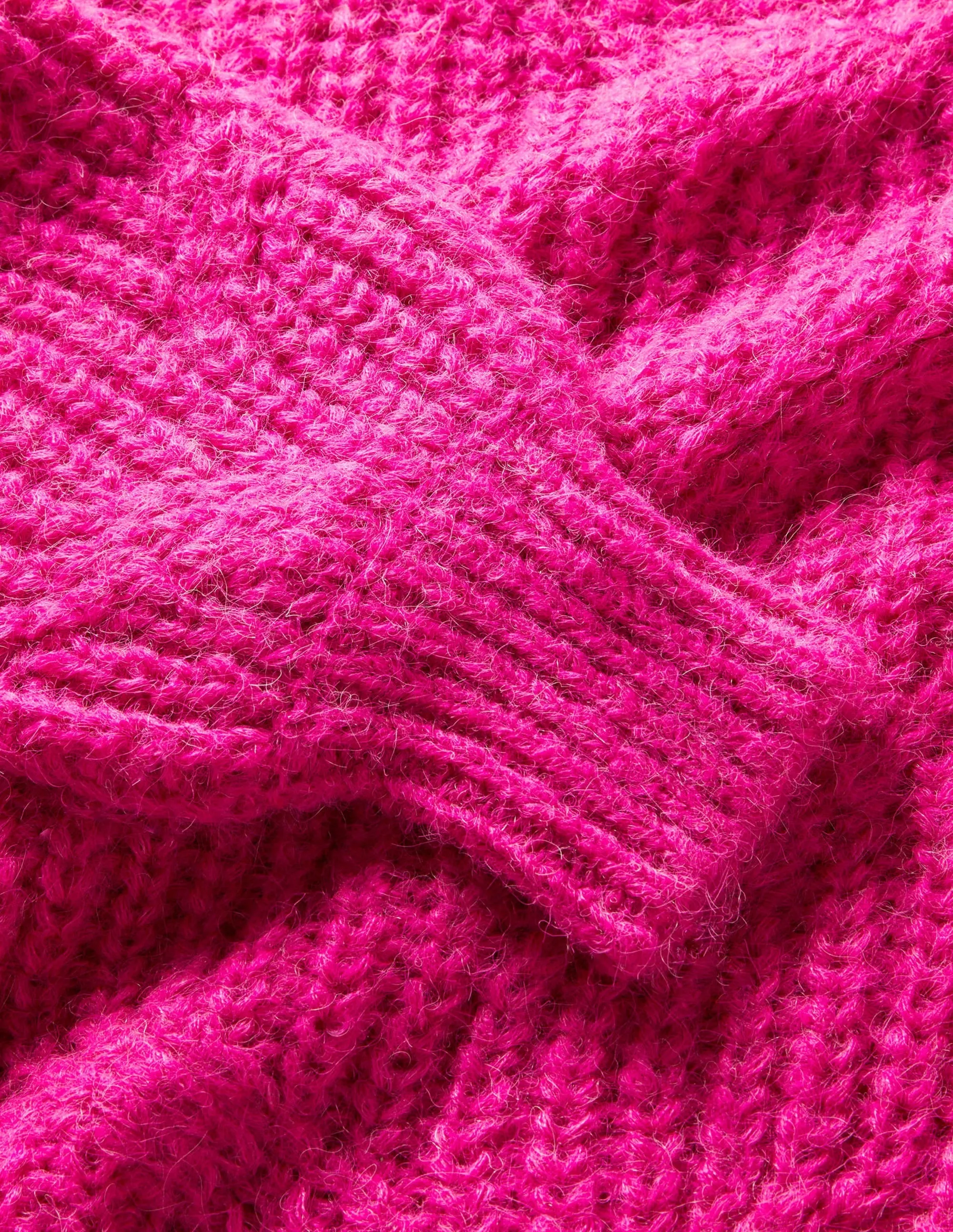 Chunky Cable Roll Neck Dress-Shocking Pink
