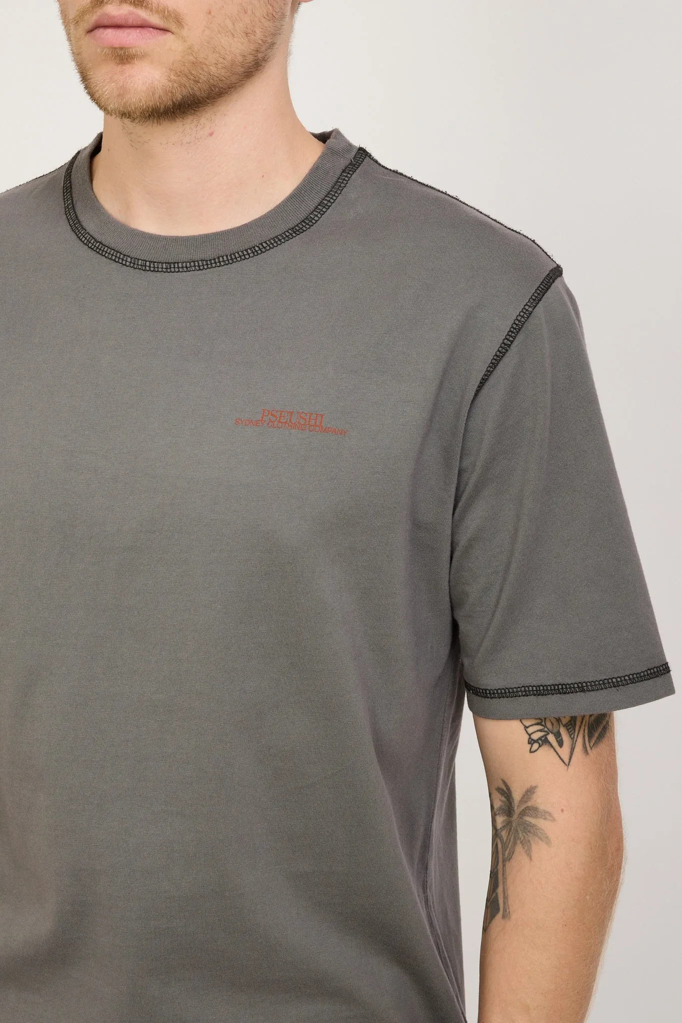 Contrast Stitch SS Tee Warm Grey