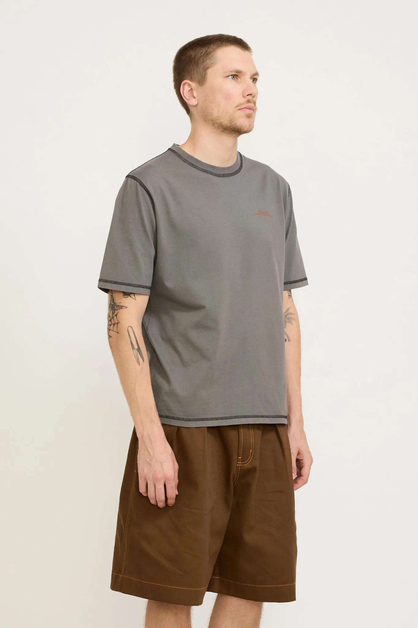 Contrast Stitch SS Tee Warm Grey