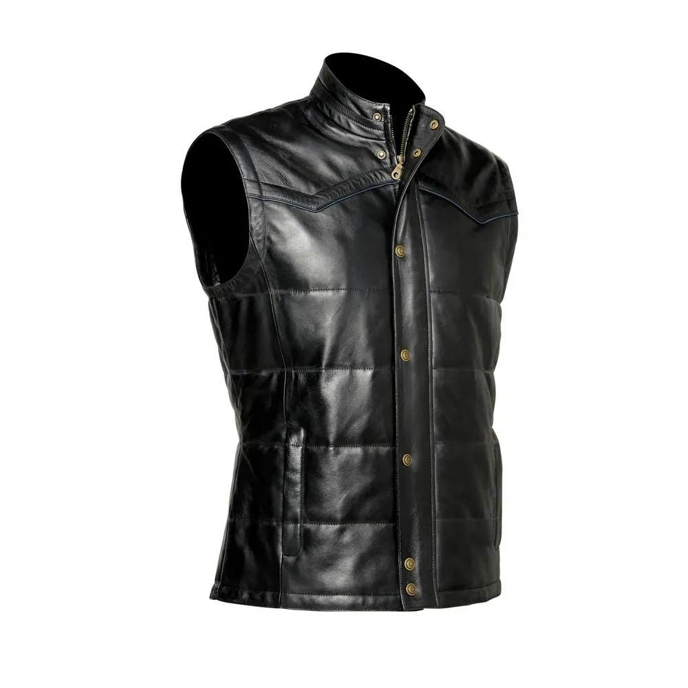 Cuadra Chaleco De Piel Negro