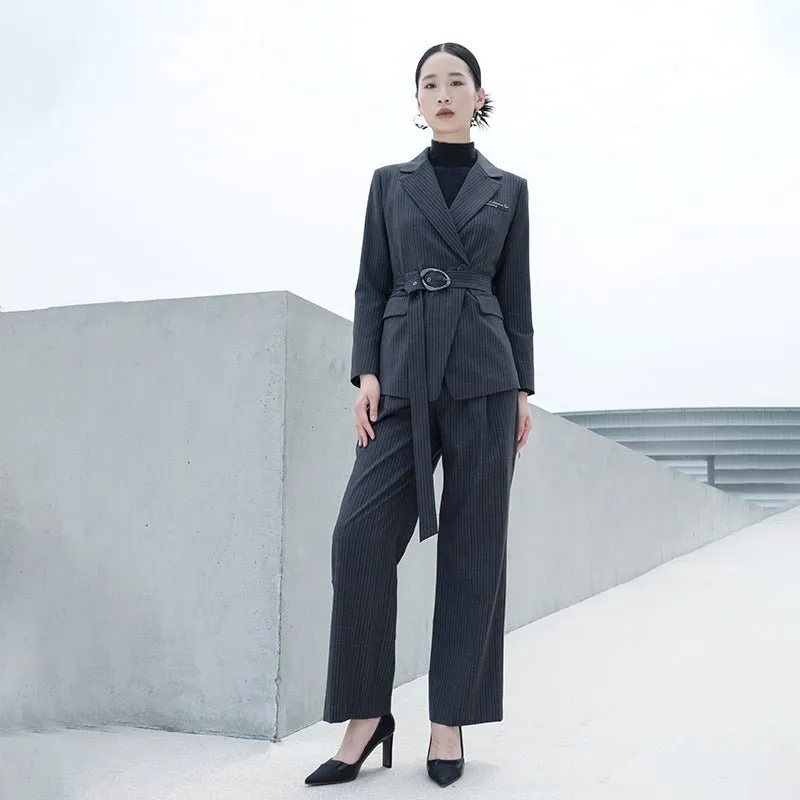 Dark Grey Stripe Suit Pants