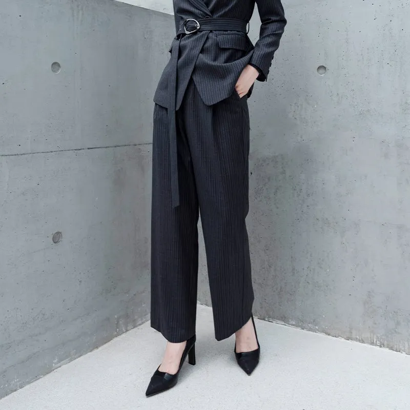 Dark Grey Stripe Suit Pants