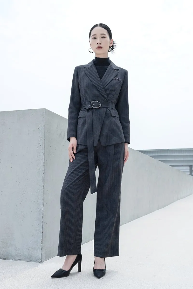 Dark Grey Stripe Suit Pants