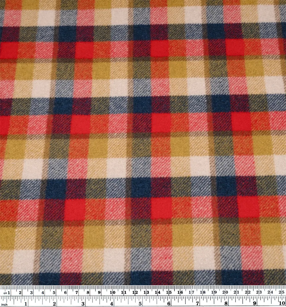 Deadstock Multi Check Wool Blend Coating - Antique Gold/Red/Navy
