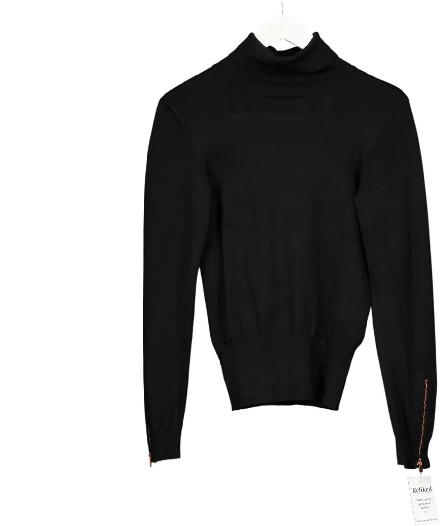 EVERLANE Black Roll Neck Rose Gold Zip Detail Jumper UK 6