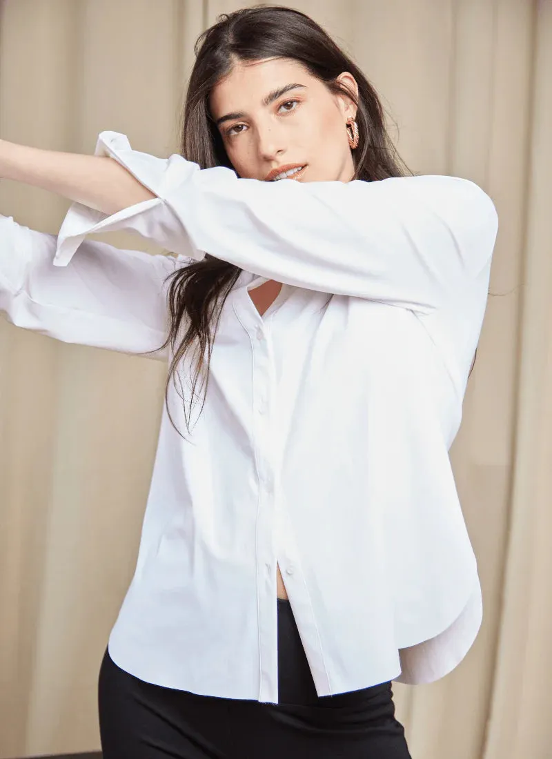 Final Sale Connie Slim Button Down Blouse in White- Lysse 2435
