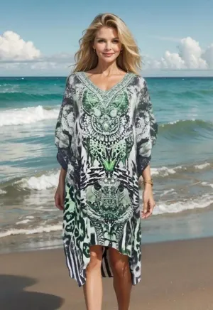 Garbo green short silk Kaftan - kaftans that bling