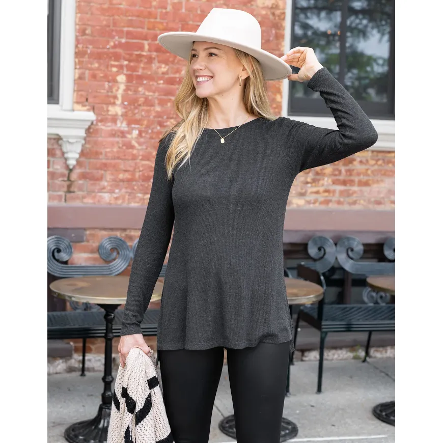 Grace and Lace Long Sleeve Tunic Tee - Heathered Charcoal