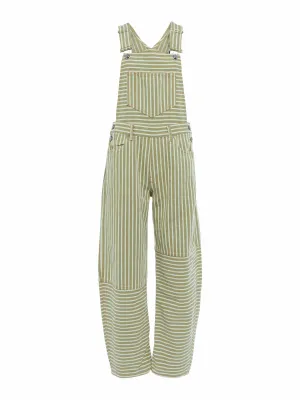 Green striped denim overalls