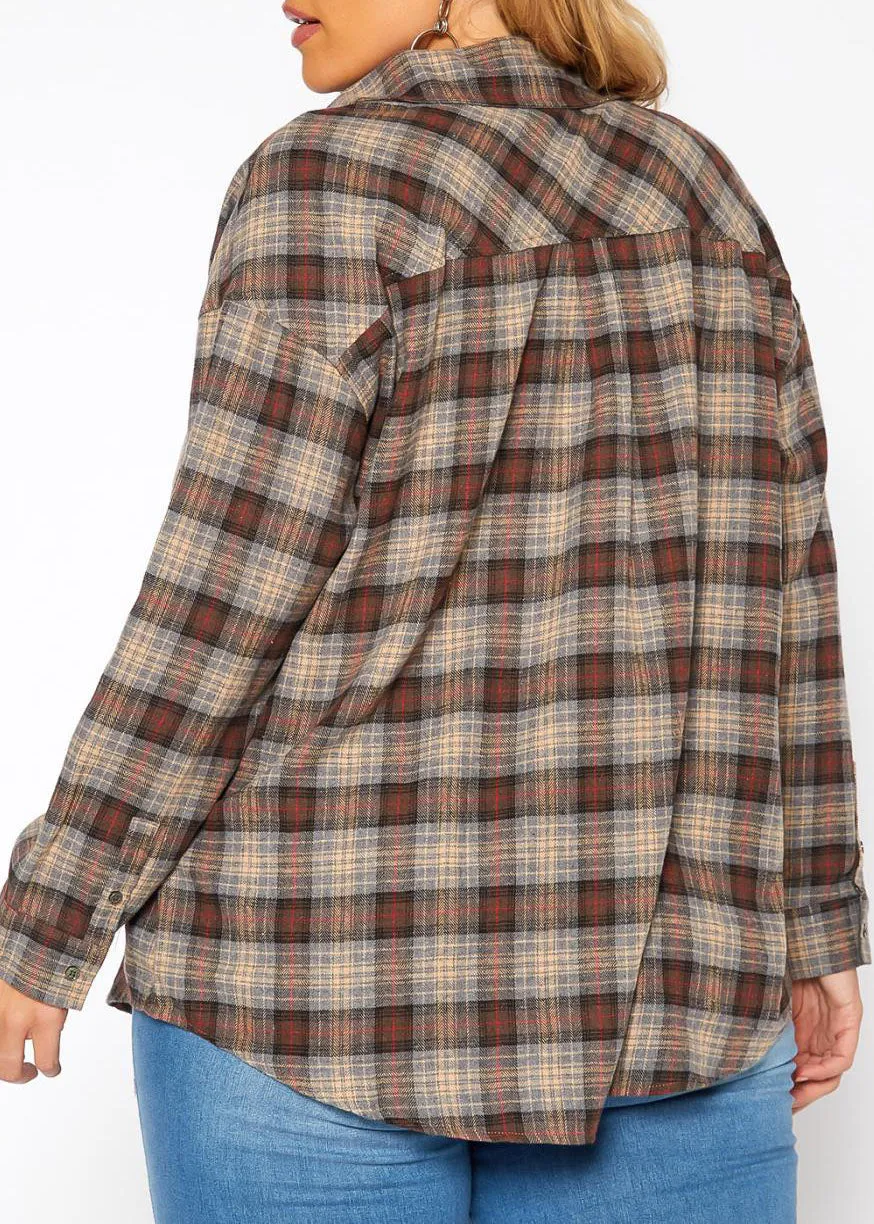 Hi Curvy Plus Size Women Plaid Flannel Sweatshirts