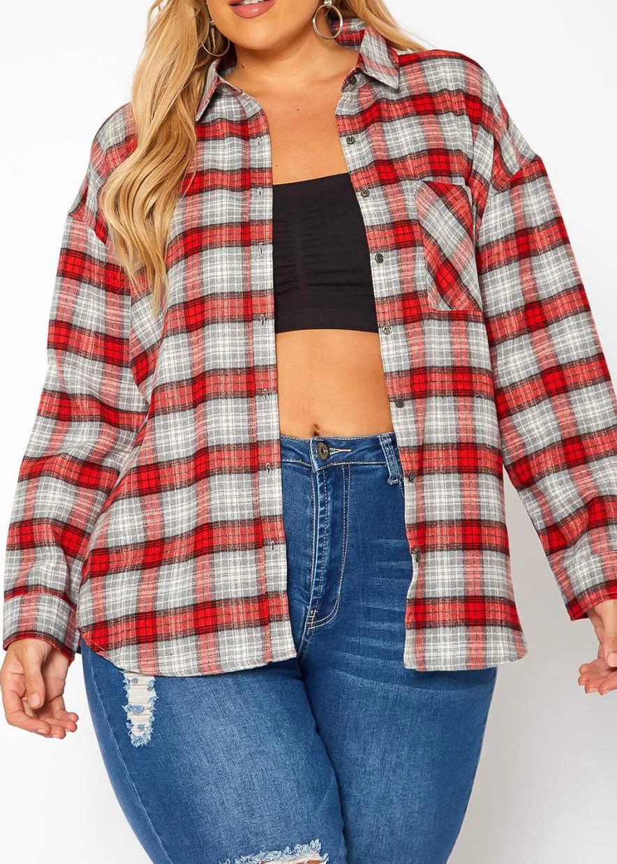 Hi Curvy Plus Size Women Plaid Flannel Sweatshirts