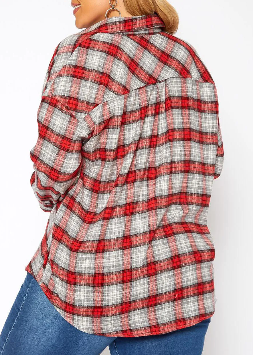 Hi Curvy Plus Size Women Plaid Flannel Sweatshirts