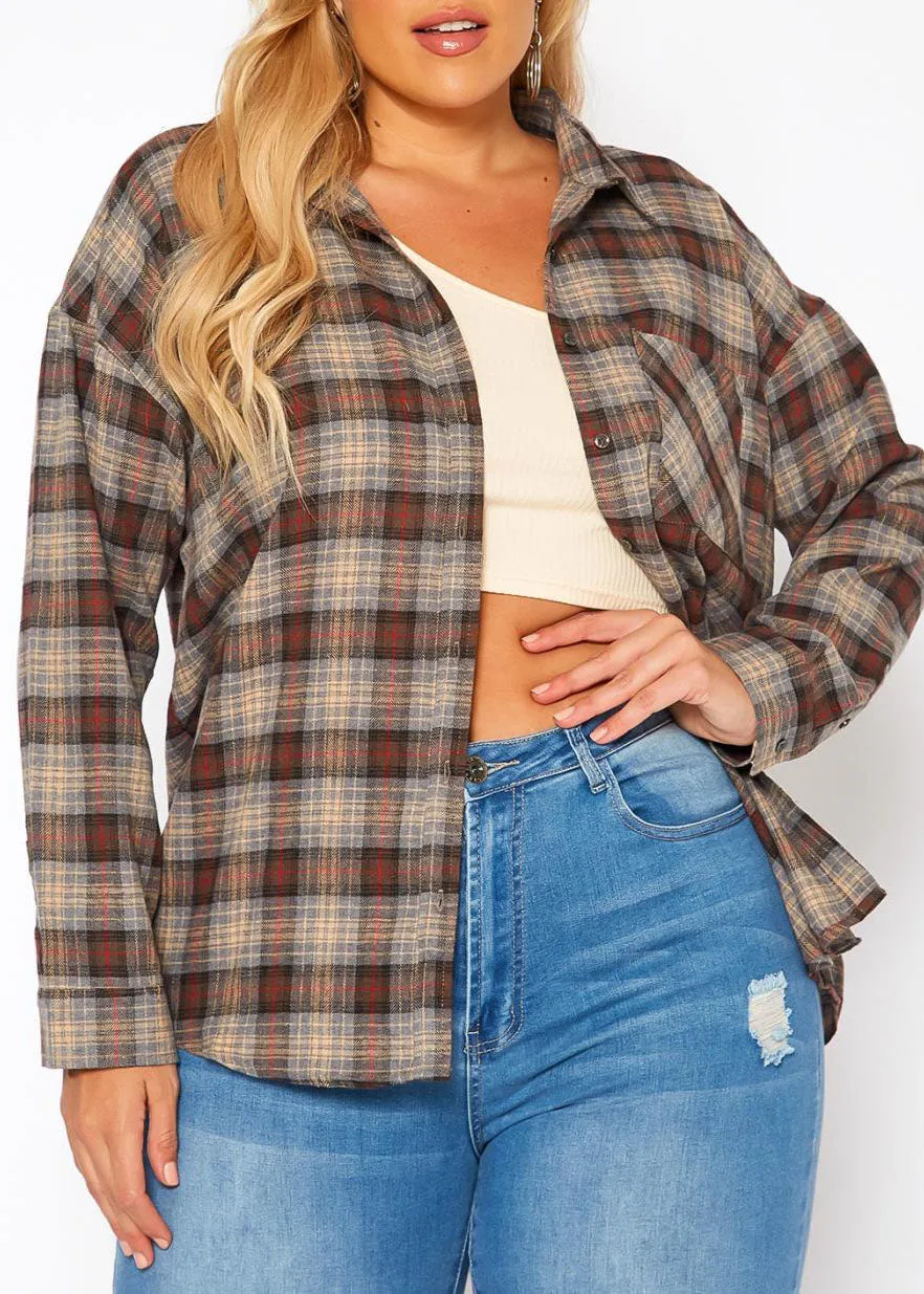 Hi Curvy Plus Size Women Plaid Flannel Sweatshirts