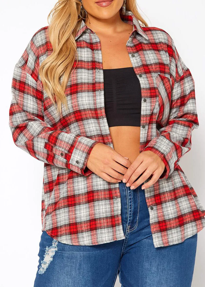 Hi Curvy Plus Size Women Plaid Flannel Sweatshirts