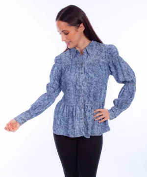 Honey creek blue tiered shirt w/smock tier sleeve