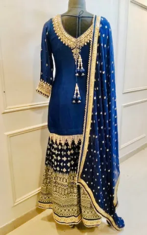 INK BLUE PRE STITCHED SHARARA SET