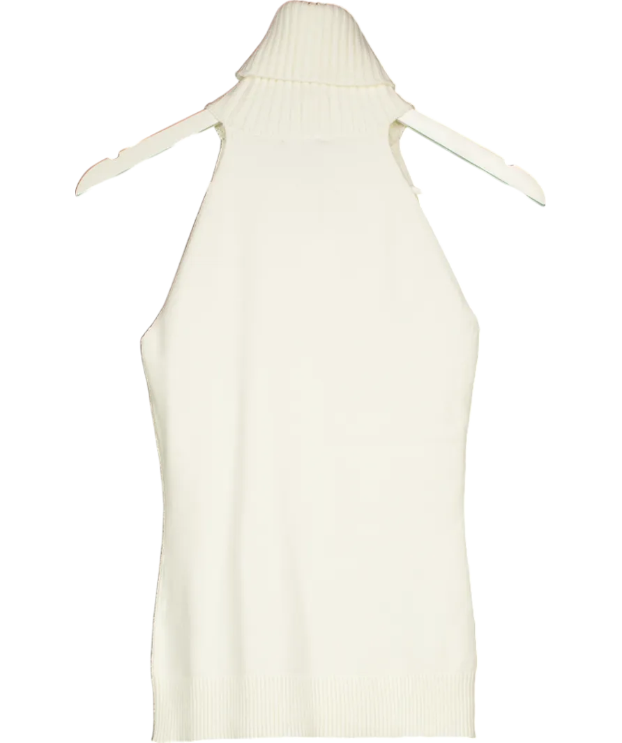 Karen Millen Cream Sleeveless Viscose Blend Roll Neck Knit Jumper UK XS