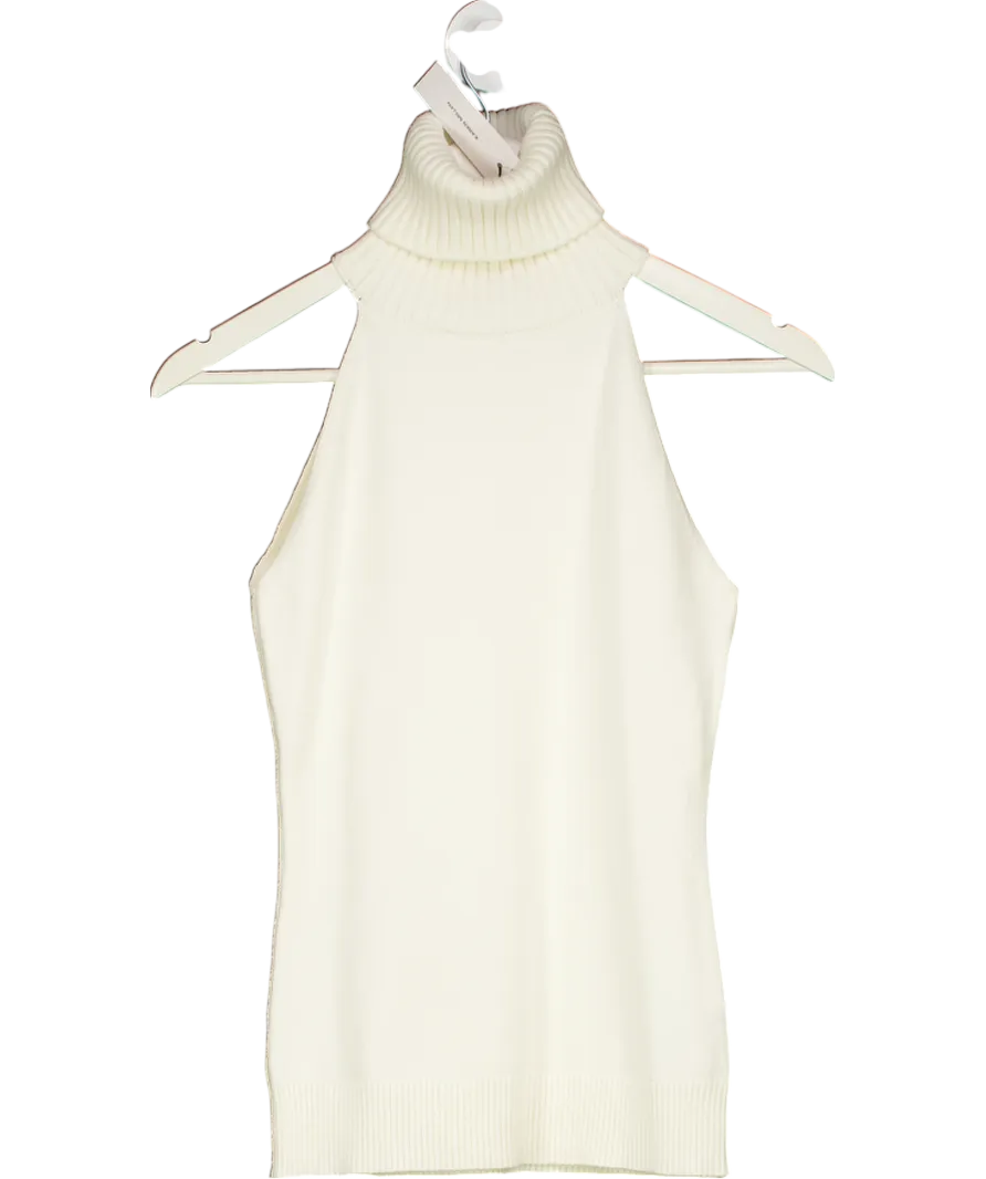 Karen Millen Cream Sleeveless Viscose Blend Roll Neck Knit Jumper UK XS