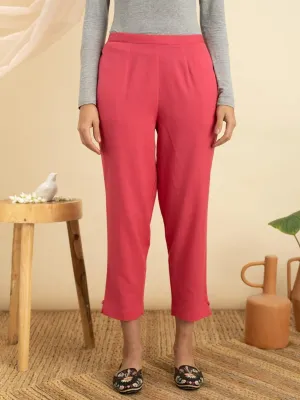 Magenta Solid Cotton Trousers