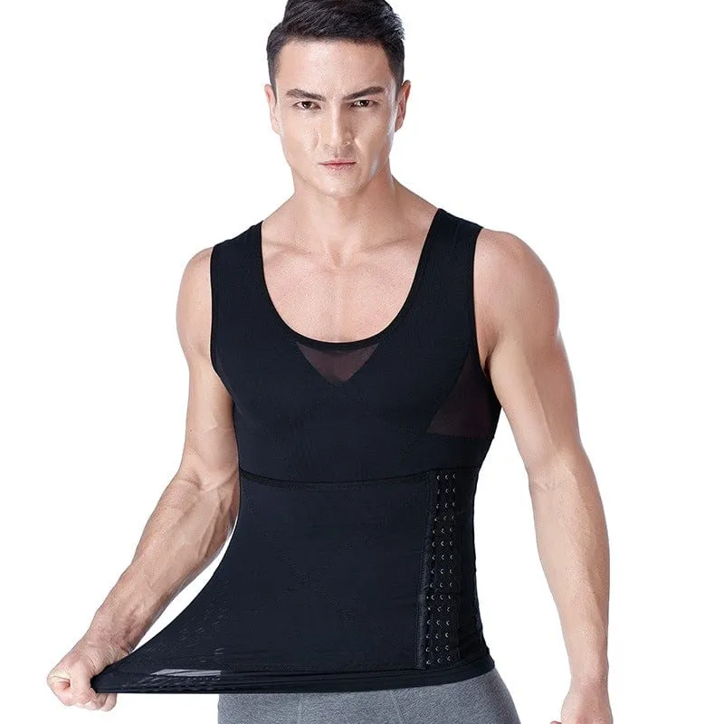Men Slimming Compression Body Shaper Corset Vest With Side Hooks Waist Trainer