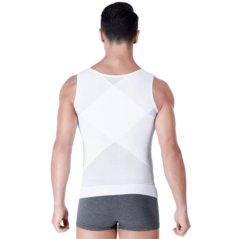Men Slimming Compression Body Shaper Corset Vest With Side Hooks Waist Trainer