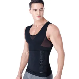Men Slimming Compression Body Shaper Corset Vest With Side Hooks Waist Trainer