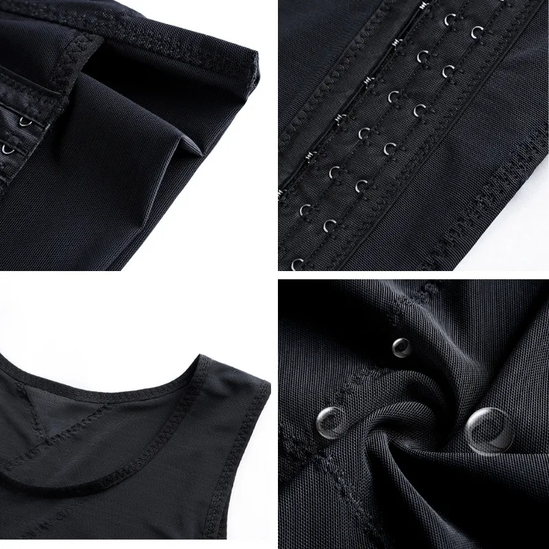 Men Slimming Compression Body Shaper Corset Vest With Side Hooks Waist Trainer