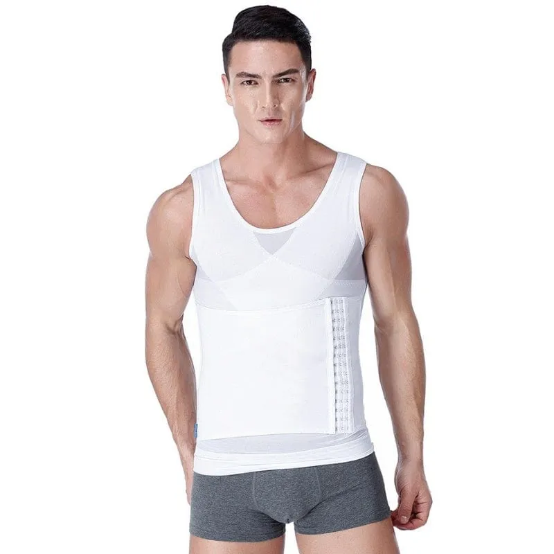 Men Slimming Compression Body Shaper Corset Vest With Side Hooks Waist Trainer